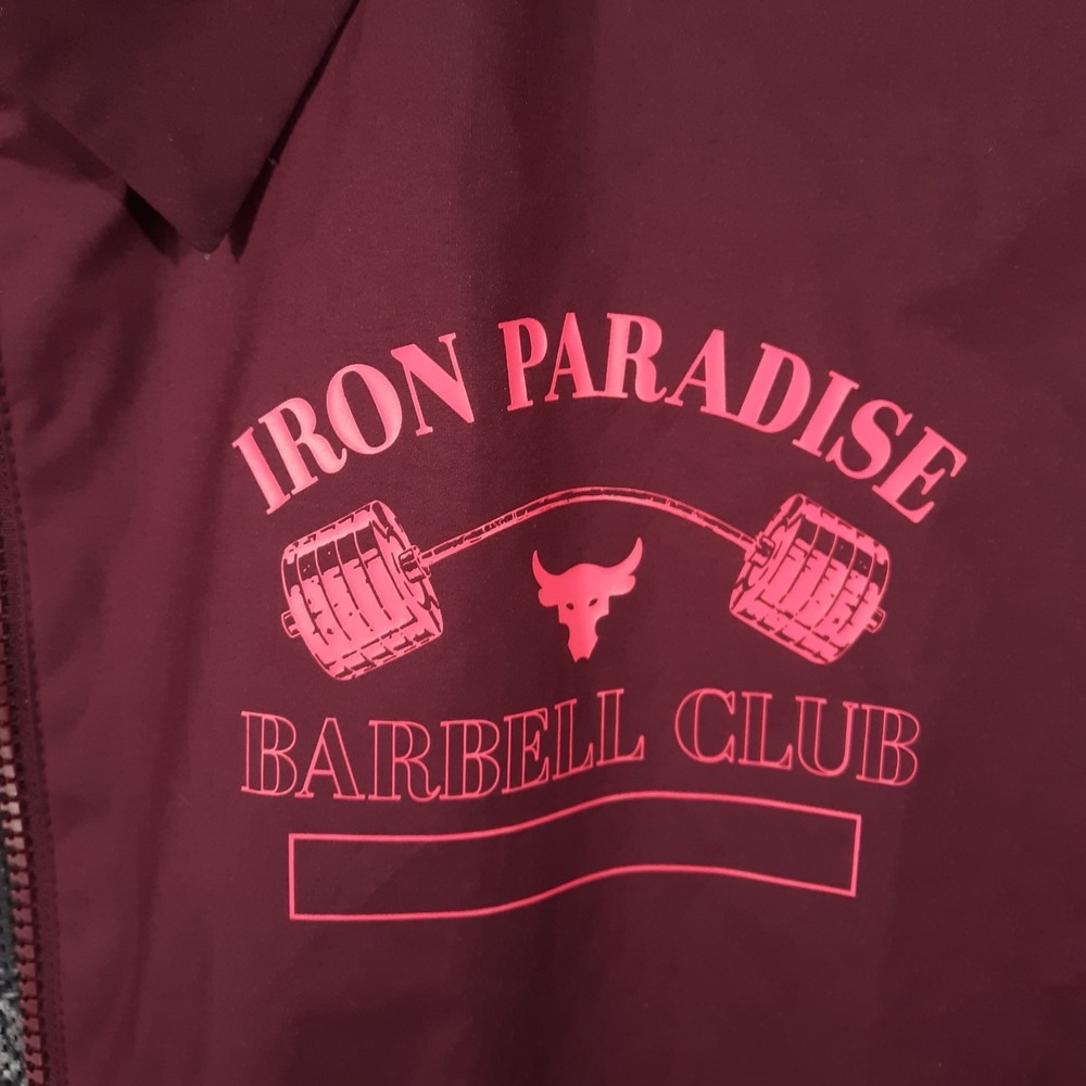 Under Armour Iron Paradise Barbell Club Jacket Project Rock Maroon Mens Large - Picture 4 of 13